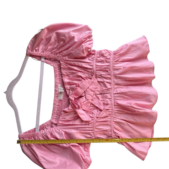 Astr The Label Smocked Pink Puff Peplum Sleeve Blouse Size S Cottagecore Boho - Picture 7 of 13